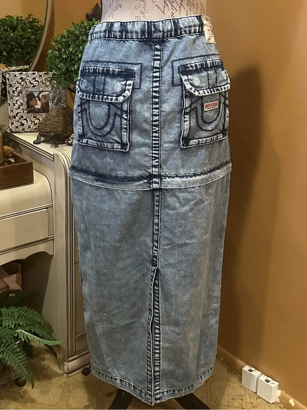 True Religion Y2K detachable convertible washed denim skirt